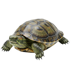 Obraz premium A turtle with a brown shell and green legs is walking on a surface