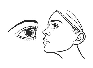Minimalist Black Line Art of Woman's Face Profile and Detailed Eye