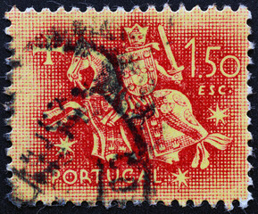 PORTUGAL - CIRCA 1953.Postage stamp by Portugal,that shows Equestrian Seal of King Diniz,circa 1953.Philately.Postage stamps from different countries and times.A collection of world stamps.