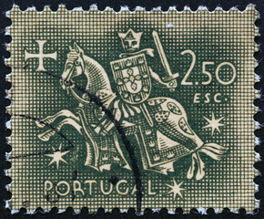 PORTUGAL - CIRCA 1954.Postage stamp by Portugal,that shows Equestrian Seal of King Diniz,circa 1954.Philately.Postage stamps from different countries and times.A collection of world stamps.