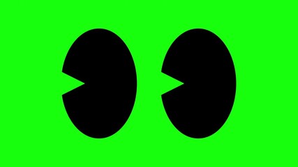 Animated plain black cartoon big eyes looking sideways on green background. - Powered by Adobe