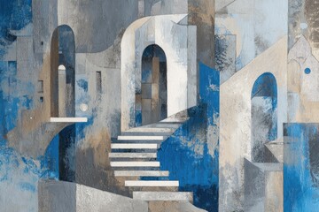 Naklejka premium Abstract cityscape with arches and steps