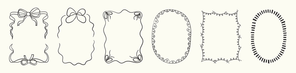 Whimsical frames for birthday cards, invitations. Squiggly and wavy borders in minimalist line art style. 