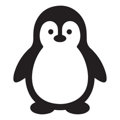 Simple Black and White Flat Penguin Silhouette Icon 