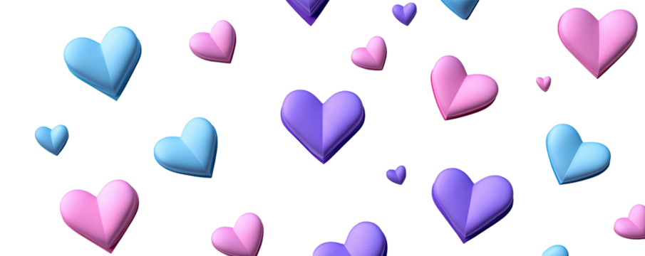 Scattered, multi-colored hearts on a black background