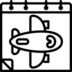 Simple Airplane Icon on a Calendar Page with a Transparent Background for Travel Planning or Transportation Concepts