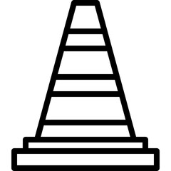 Simple black and white line drawing icon of a traffic cone with a transparent background for safety and traffic control