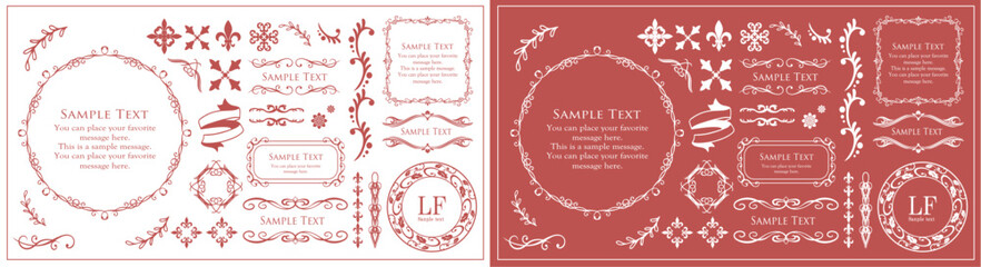 クリスマスのデザインエレメント。飾り罫やフレームデザインセット