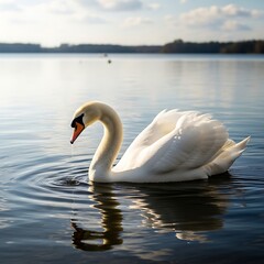 Obraz premium Elegant Swan Swimming Peacefully on a Calm Lake.
