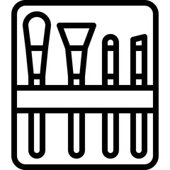 Set Of Makeup Brushes In A Case On Transparent Background Line Art Style Minimalist Icons For Beauty And Cosmetics