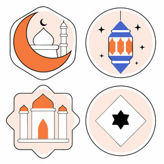 Islamic Symbols Crescent Moon Mosque Lantern and Star.