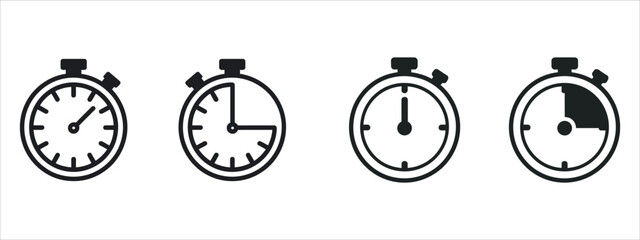 Set of Stopwatch vector icon illustrations. Classic symbol for timer, measurement, deadline, and time management concepts.