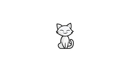 Cute happy cartoon cat vector illustration. Adorable white kitten sitting and smiling, minimalist design for pet, animal, or children's themes.