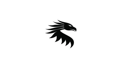 Fototapeta premium Powerful stylized black eagle head silhouette. Majestic bird of prey graphic design symbolizing strength, freedom, and vision on white background.