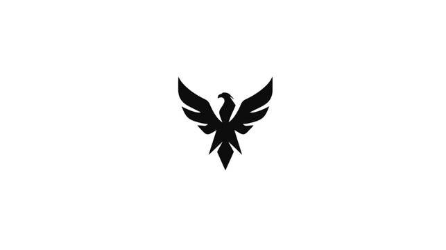 Stylized black phoenix or eagle bird silhouette with spread wings flying, a powerful minimal graphic design element or emblem concept.