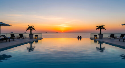 Luxury Resort Infinity Pool Sunset Ocean View