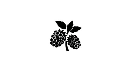 Minimalist black silhouette illustration of ripe raspberries with leaves on a white background, perfect for icons or graphic design.