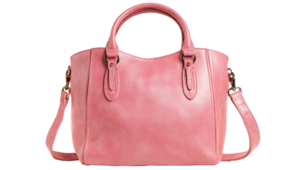 A stylish, dusty rose-colored handbag with handles and a detachable shoulder strap