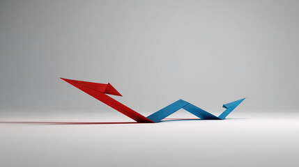 reprisal. A sharp red arrow deflecting a blue arrow on a neutral background. event key visuals, club posters, designed for fitness apps and gym onboarding.
