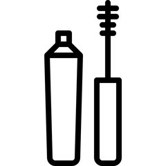 Simple Black Outline Icon of a Mascara Tube and Wand Against a Transparent White Background