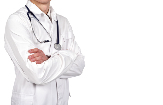 Doctor in lab coat with stethoscope
