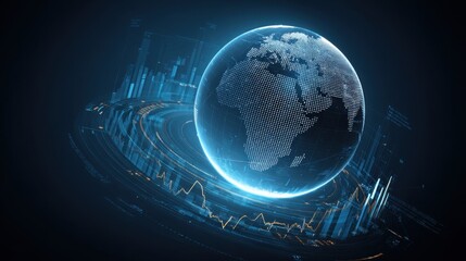 Global Data Visualization of Earth with Network Connections and Information Flow in Futuristic Technology Style