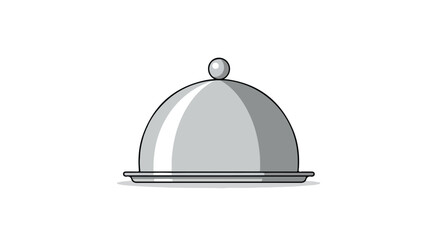 Obraz premium Stylized illustration of a metallic food cloche on white background providing an elegant presentation showcasing culinary presentation