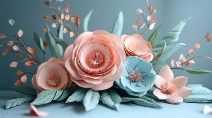 Beautiful paper flower arrangement in soft pastel colors Generative AI