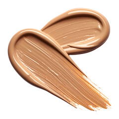 Swatches of light-medium beige foundation, smooth, with glossy finish, against a black background