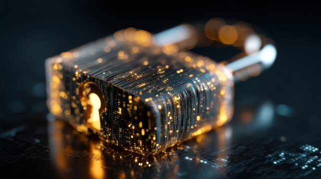 Digital Lock Concept with Glowing Data Streams Representing Cybersecurity, Encryption, and Modern Technology in Abstract Visual Design
