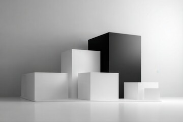 A minimalist white and black cube illuminated by a light source from above, creating a clean and modern aesthetic.