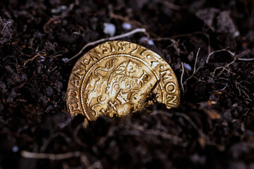 Ancient coins of the Polish King Sigismund III Vasa.A hoard of medieval European gold and silver coins.Numismatics.Collection of old coins.Antikvariat. © bukhta79