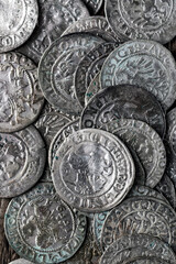 Ancient coins of the Polish King Sigismund III Vasa.A hoard of medieval European gold and silver coins.Numismatics.Collection of old coins.Antikvariat.