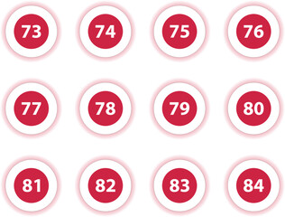 Red Circle Number Bullets in flat design style 73 to 84