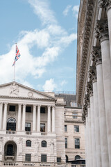 Obraz premium Bank of England facade and The Royal Exchange in London, UK