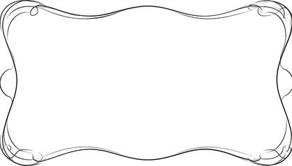 A decorative, ornate, thin-lined frame with flowing curves and delicate swirls adorning the corners. It's rectangular and empty