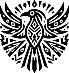 Vector black silhouette of Hoatzin bird in bold Mexican tribal art style