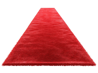 Red carpet path isolated on black background, textured surface, leading to an unknown destination