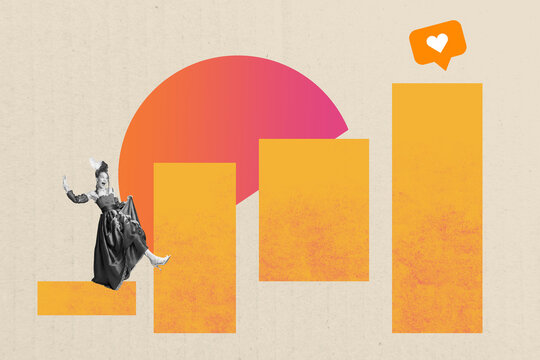 Exclusive image full photo collage of happy girl countess dance heart icon blogging reaction popular feedback social media like