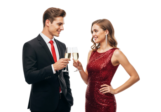 young couple drinking champagne
