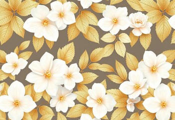 Fototapeta premium Seamless white floral background with abstract gold leaf vector pattern, luxury, design