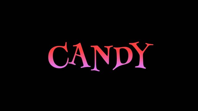 Bright gradient text spelling the word candy in pink and red tones on a dark background, perfect for sweet or playful design themes.
