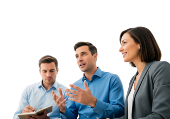 Business meeting with notes, gestures, and active listening