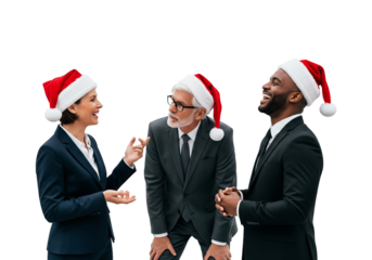 Business team with Santa hats in festive conversation