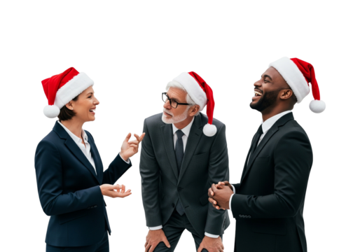 Business team with Santa hats in festive conversation