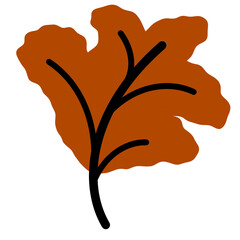 Autumnal oak leaf illustration on black background nature element design 