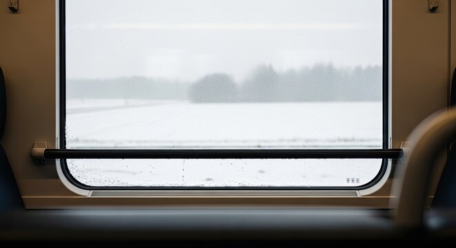 Looking out a train window at a snowy winter landscape