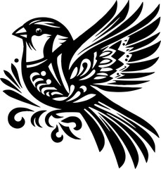 Bold Mexican Tribal Style Vector Silhouette of a Goldfinch Bird