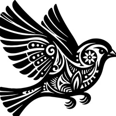 Bold Mexican Tribal Style Vector Silhouette of a Goldfinch Bird