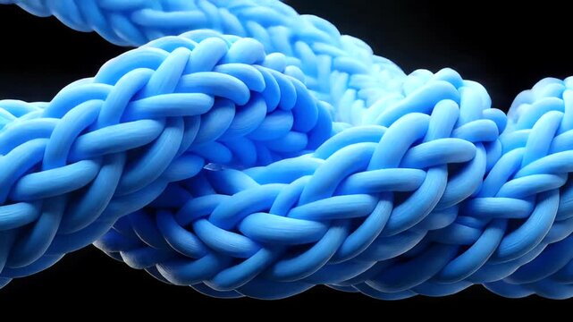 Close-up of intertwined blue braided rope against a black background